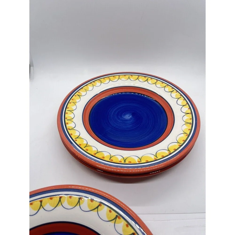 Pier 1 Del Sol Handpainted Earthenware  Dessert Salad Plates Set of Three 8 1/2